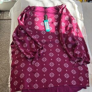 NWT Papermoon Burgundy Patterned Blouse.  Size 2X.